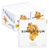 Simply Gum empaque frontal mostrando 12 packs, conveniencia y naturalidad