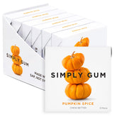 Simply Gum frente del empaque mostrando sabor Pumpkin Spice y aspecto natural