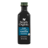 Simply Organic frasco frontal de vainilla orgánica mostrando etiqueta y protección ámbar