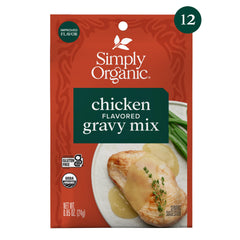 Simply Organic sobre abierto con polvo de gravy y textura fina, fácil de disolver