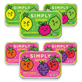 SIMPLY Sours lata frontal mostrando diseño y beneficio portátil