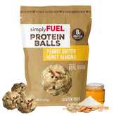 simplyFUEL empaque frontal mostrando la bolsa resellable y beneficio de portabilidad