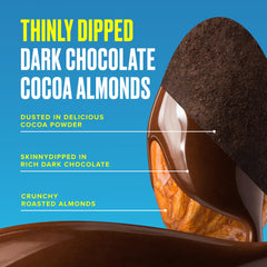 SkinnyDipped detalle de una almendra tostada cubierta que destaca crujiente y proteína