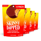 SKINNYDIPPED empaque frontal mostrando beneficios bajos en azúcar