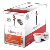 Skinnygirl frente del empaque mostrando 24 cápsulas y beneficios de mitad de cafeína