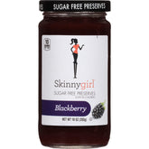 Skinnygirl tarro frontal de mermelada de mora mostrando etiqueta y color intenso