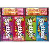 Skittles y STARBURST caja frontal mostrando variedad y conveniencia