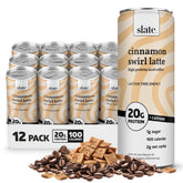 Slate lata frontal Cinnamon Swirl Latte mostrando diseño y beneficio energético