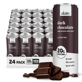 Slate lata Dark Chocolate frontal mostrando etiqueta y beneficios nutricionales