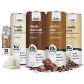 Slate Milk lata frente mostrando etiqueta y beneficios nutricionales
