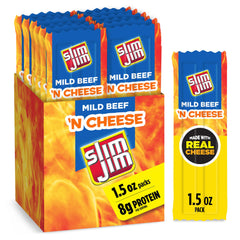 Slim Jim empaque frontal mostrando el paquete y conveniencia