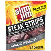 Slim Jim empaque frontal Smokin' Mesquite mostrando tamaño y marca