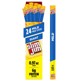 Slim Jim paquete frontal mostrando la caja de 24 unidades, práctico para almacenar
