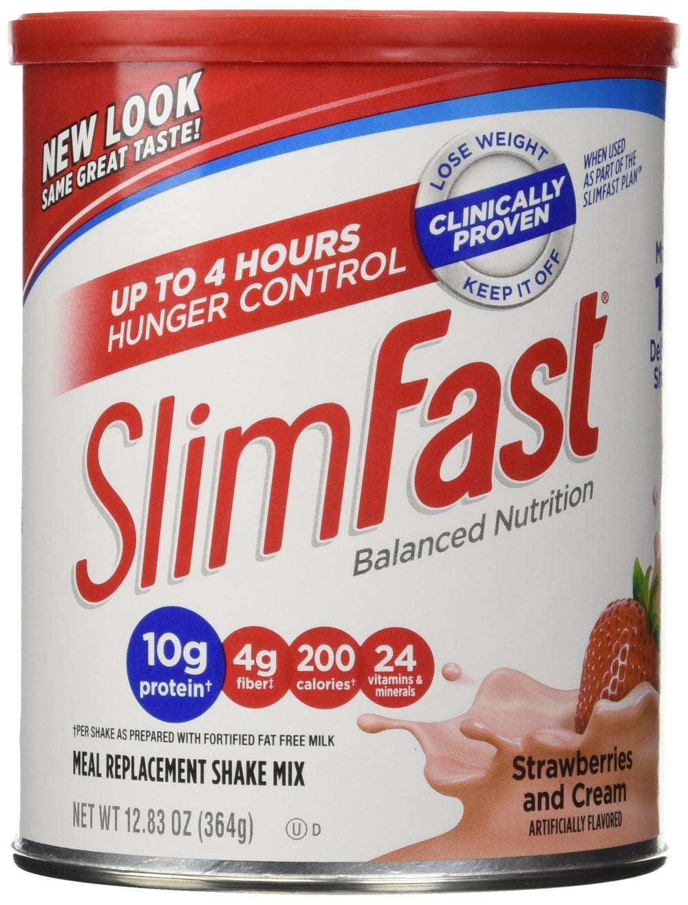 SlimFast envase frontal Fresas y Crema mostrando la etiqueta y beneficios