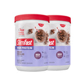 SlimFast empaque frontal chocolate que muestra sabor y porciones