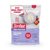 SlimFast empaque frontal mostrando etiqueta y porciones, conveniencia instantánea