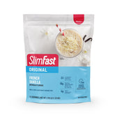 SlimFast envase frontal mostrando el diseño renovado y el sabor French Vanilla para confianza visual
