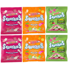 Smarties Squashies vista frontal del paquete mostrando variedad de sabores y tamaño