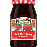 Smucker's vista frontal del envase mostrando frambuesa y marca, ideal para identificar producto