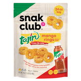 Snak Club paquete frontal Tajin Mango Rings mostrando tamaño y marca, ideal para compartir