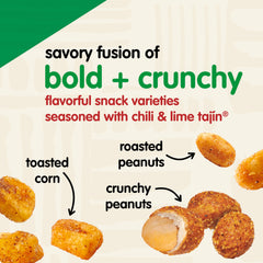 Snak Club primer plano cacahuates crunchy Tajin con capa crujiente, máxima textura