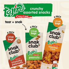 Snak Club close-up cacahuates Tajin con especias, aporta sabor intenso y proteína
