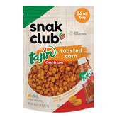 Snak Club frente del empaque mostrando bolsa resellable y marca, mantiene frescura