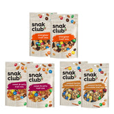 Snak Club frente del empaque con variedad de seis bolsas para llevar