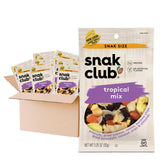 Snak Club frontal del paquete tropical mostrando ingredientes, conveniencia para llevar
