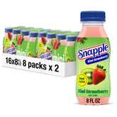 Snapple botella frente mostrando sabor kiwi fresa y portabilidad