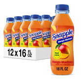 Snapple botella frontal Mango Madness mostrando etiqueta y color apetecible