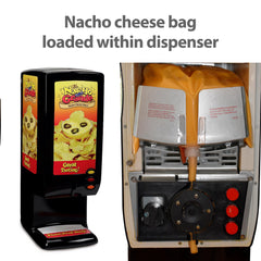 SNAPPY bolsa instalada en dispensador sirviendo nachos beneficio servicio rápido