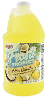 SNAPPY Frosti Tropics frontal del envase mostrando etiqueta y tapa resellable, ideal para servicio rápido