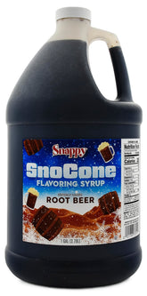 Snappy jarabe root beer galón frontal mostrando etiqueta y asa para uso comercial