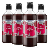 sodastream frontal del pack de Diet Dr Pete mostrando cuatro botellas y beneficio de stock prolongado