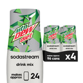 SodaStream botella frontal mostrando mezcla Diet Mountain Dew y beneficio conveniencia