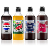 sodastream pack frontal mostrando las cuatro botellas y variedad de sabores