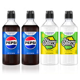 SodaStream pack frente mostrando las cuatro botellas y variedad de sabores