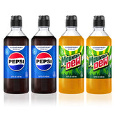 sodastream pack frontal con Pepsi y Mountain Dew, muestra variedad y ahorro