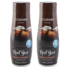 SodaStream root beer envase delantero mostrando etiqueta y beneficios