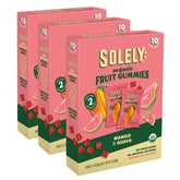 SOLELY frontal del paquete mostrando mango y guayaba, opción saludable