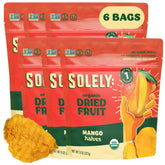 SOLELY bolsa frontal mostrando mitades de mango orgánico y conveniencia