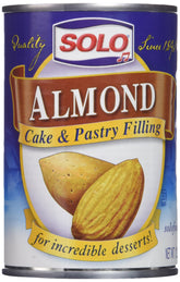 Solo lata frontal del relleno de almendra mostrando etiqueta y formato práctico