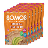 SOMOS empaque frontal mostrando frijoles refritos y beneficios prácticos