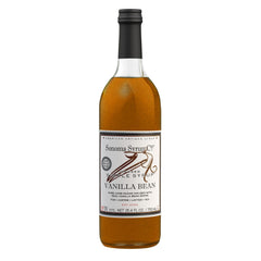 Sonoma Syrup Co botella frontal de vainilla mostrando etiqueta clara y vidrio reciclable