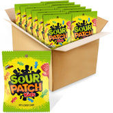 Sour Patch Kids empaque frontal mostrando variedad de gomitas y fácil reparto