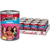 SpaghettiOs lata frontal Disney Princess mostrando diseño y conveniencia