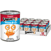 SpaghettiOs lata frontal mostrando etiqueta y beneficio práctico