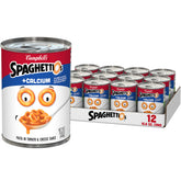 SpaghettiOs lata frontal mostrando diseño y cantidad paquete con conveniencia