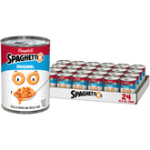 SpaghettiOs lata frontal mostrando etiqueta y conveniencia
